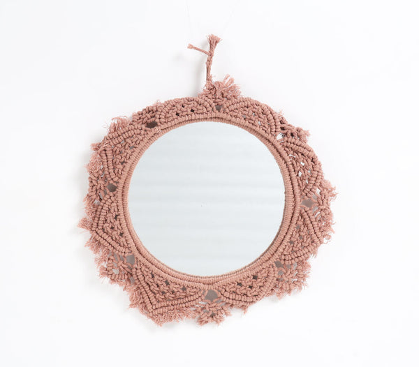 Hand Knotted Terra Brown Macrame Wall Mirror
