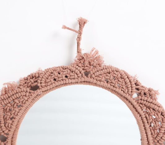 Hand Knotted Terra Brown Macrame Wall Mirror
