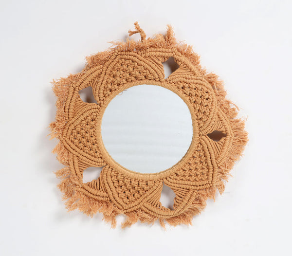 Hand Knotted Honey Macrame Star Wall Mirror