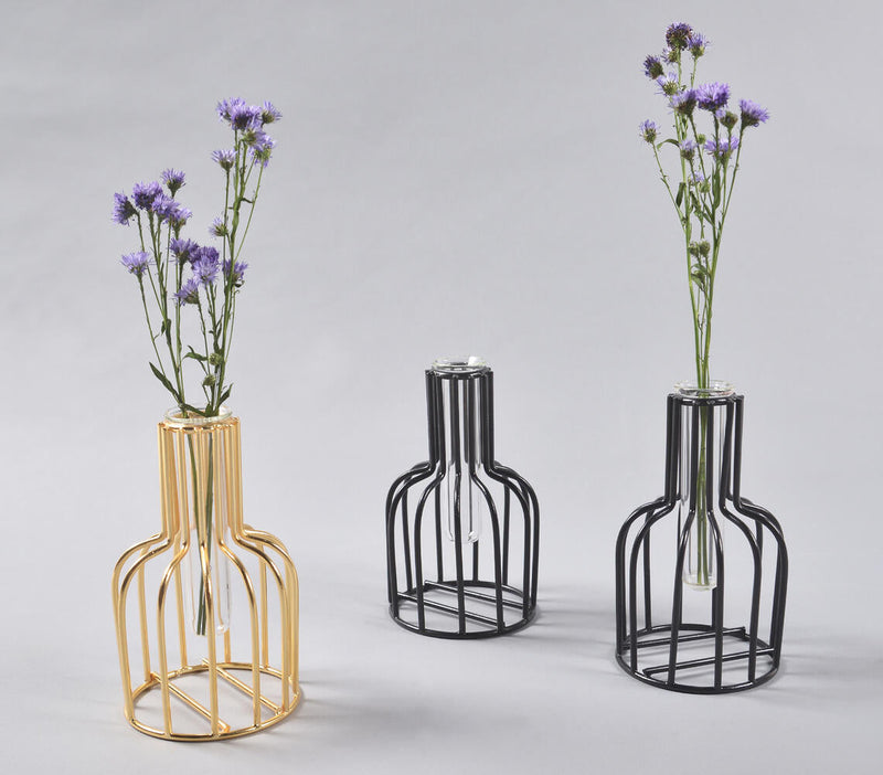 Iron Outlined Testube Accent Vases (set of 3)