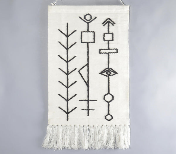 Handwoven Tribal Monochrome Fringed Wall Hanging