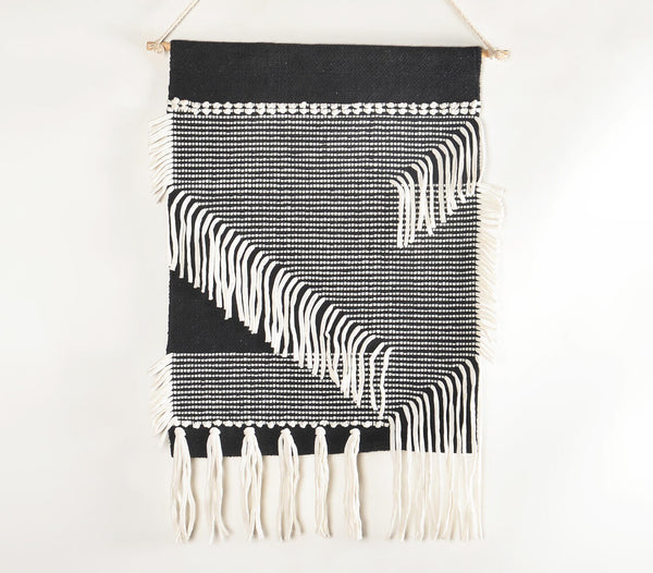 Handwoven Cotton Monochrome Fringed Wall Hanging