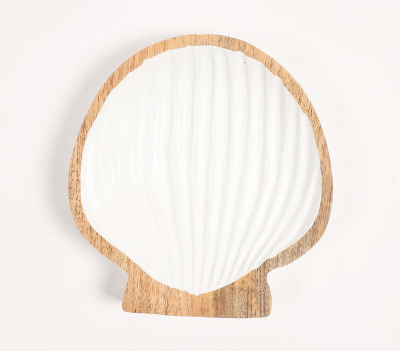 Hand Carved Wooden Clam Shell Serving Platter