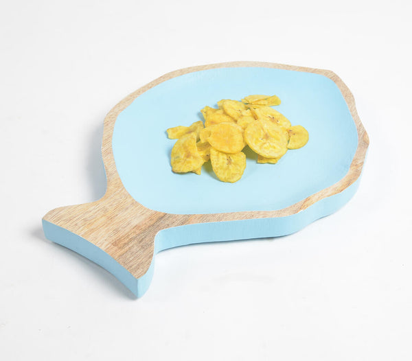 Distress Blue Fish-Shaped Mango Wood Platter
