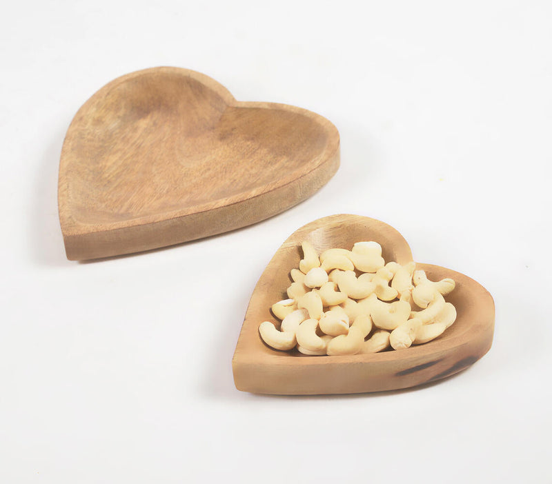 Heart-Shaped Mango Wood Snack Trays (set of 2)