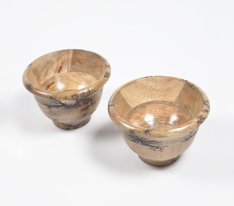 Turned Mango Wood Glossy Serving Bowls (Set of 2)
