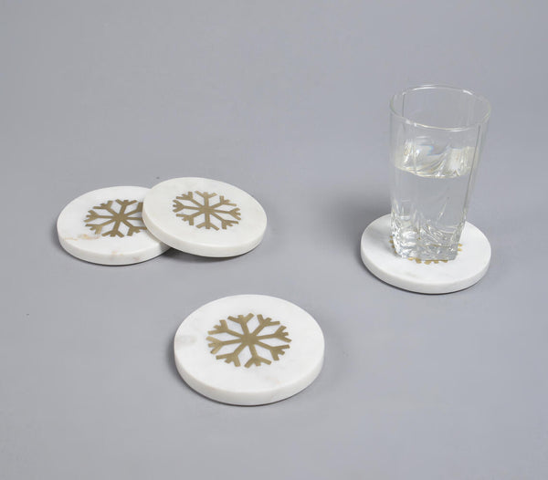 Inlaid Brass Snowflake Marble Coasters (Set of 4)