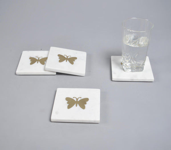 Butterfly Inlaid Brass & marble Coasters (Set of 4)
