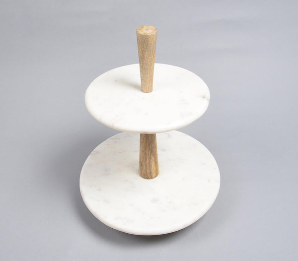 Handmade White Marble & Wooden Minimal Cake Stand