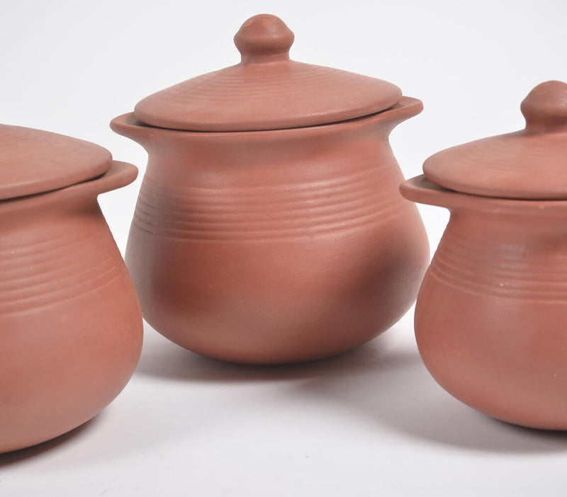 Terracotta Pottery Rice Hot Pots with Lids (Set of 3)