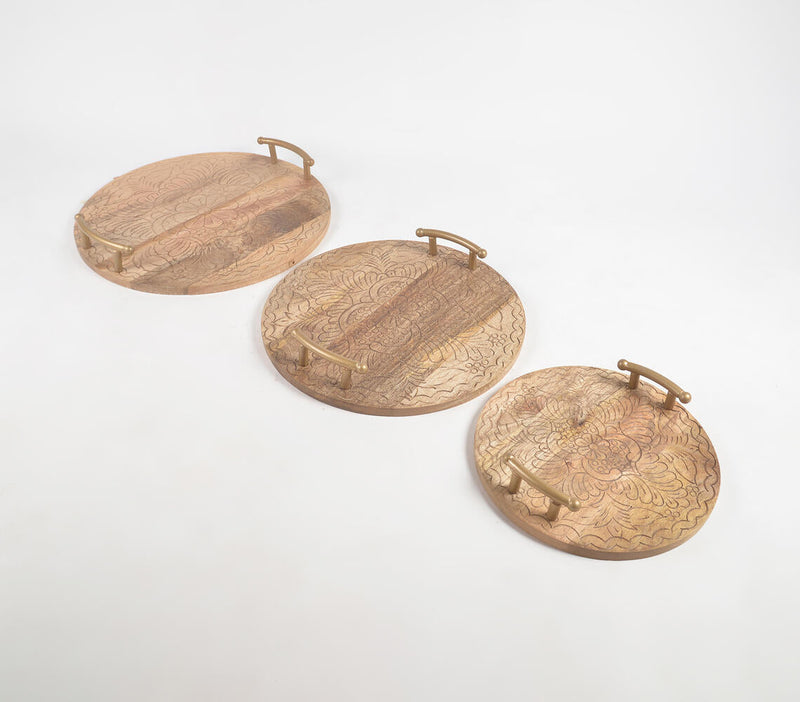Classic Wooden Round Trays with Handles (set of 3)