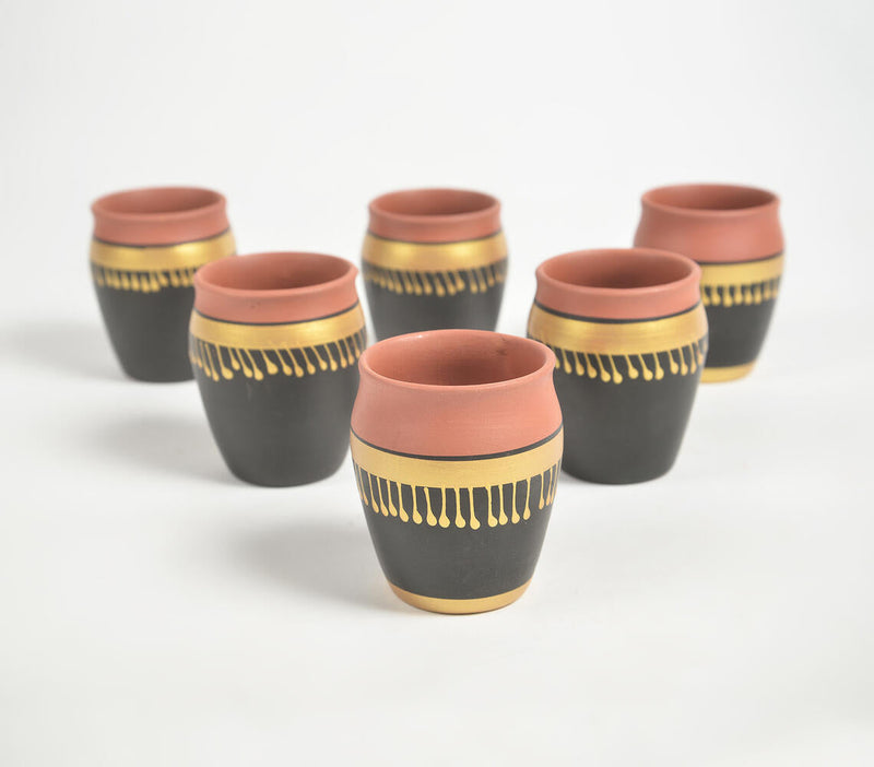 Hand Painted Noir Terracotta Clay Glasses (Set of 6, 175 ml)