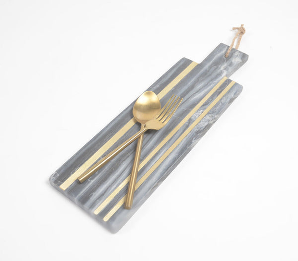 Textured Brass Inlaid Marble Cheese Board With Knife