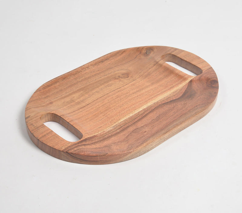 Oval Acacia Wood Tray with Cut-Out Handles