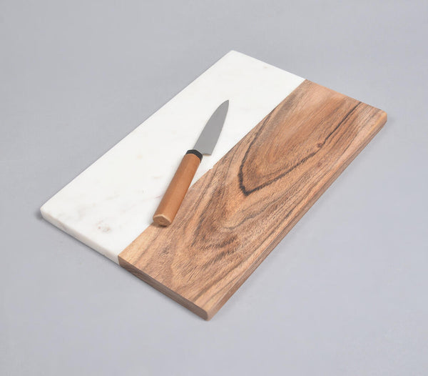 Hand Cut Acacia Wood & White Marble Colorblock Chopping Board