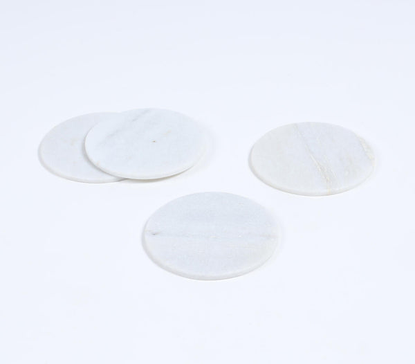 Classic Round White Marble Coasters (Set of 4)