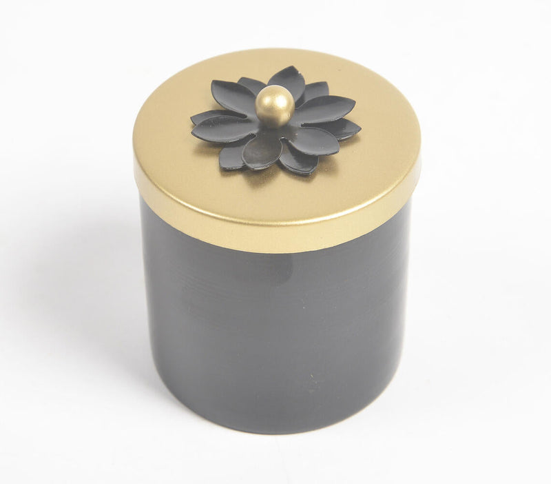 Noir Metallic Jar with Floral Motif Lid