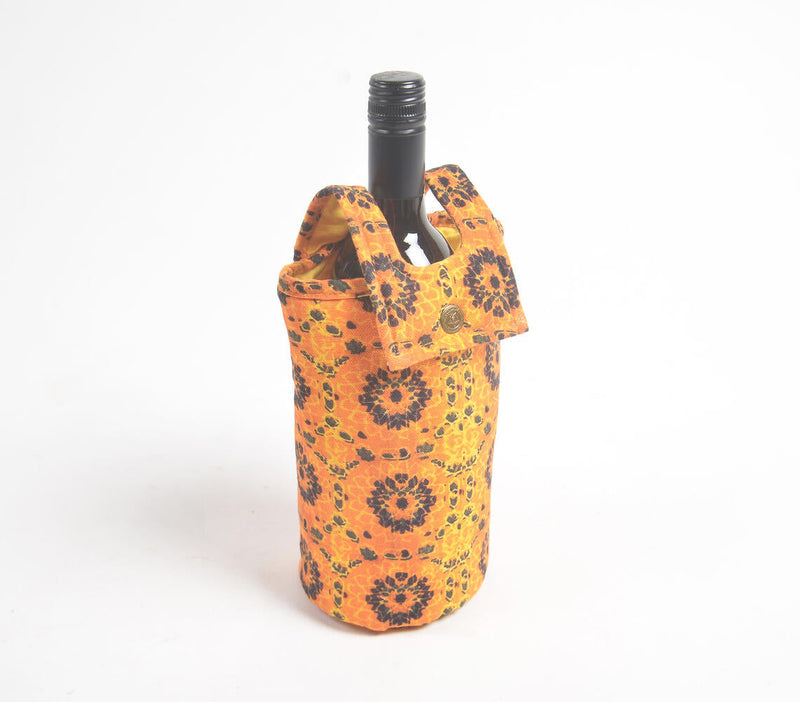 Printed Mustard fabric wine Bottle bag