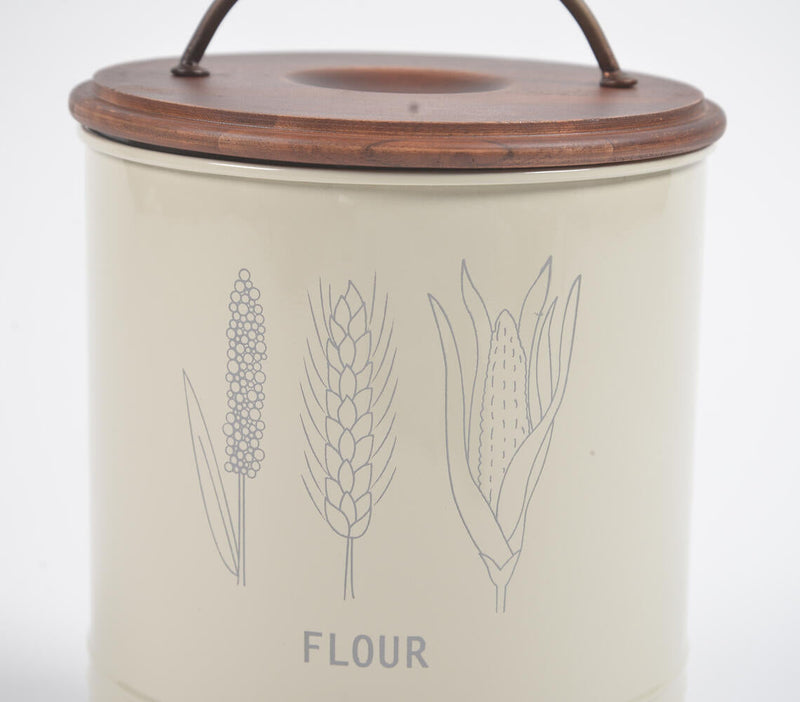 Flour Storage Metallic Barrel With Wooden Lid
