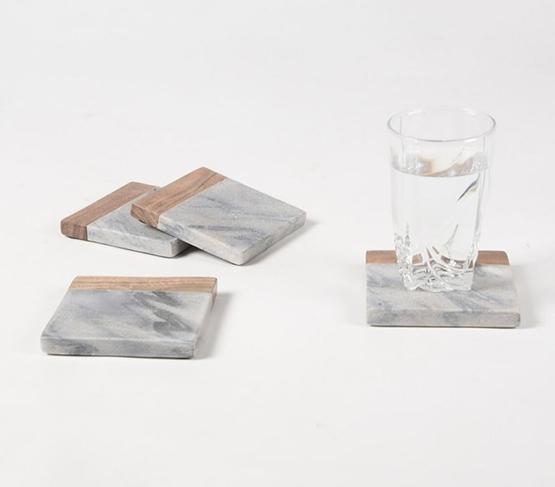 Hand Cut Marble & Wood Coasters (set of 4)