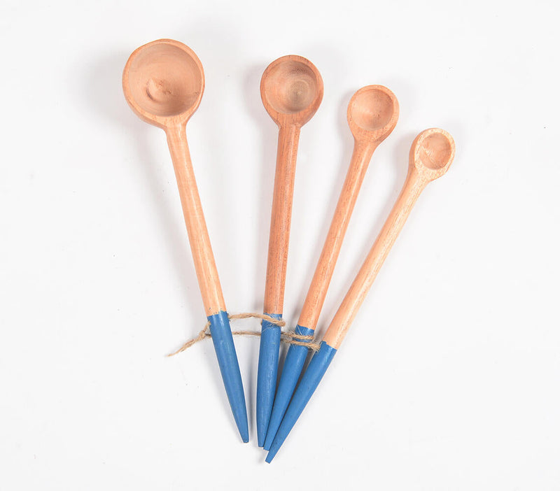 Hand Carved Neem Wood Blue Measuring Spoons (set of 4)