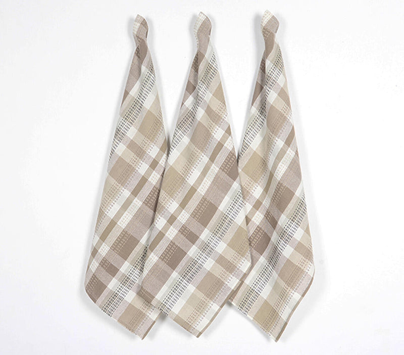 Handwoven Cotton Checkered Kitchen Towels (set of 3)