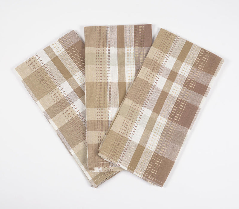 Handwoven Cotton Checkered Kitchen Towels (set of 3)