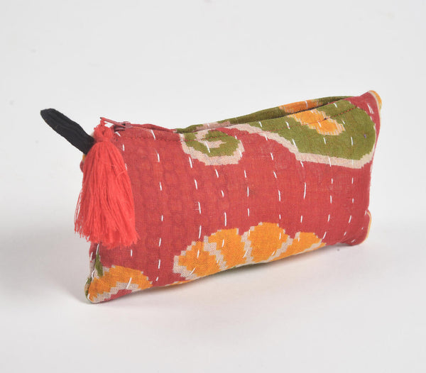 Hand Stitched Upcycled Fabric Red Pouch