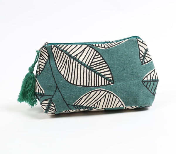Leaves embroidered Tasseled Green Pouch