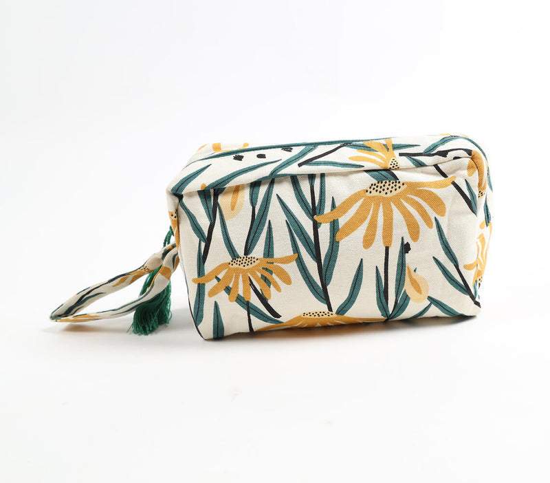 Yellow Floral Tasseled Pouch