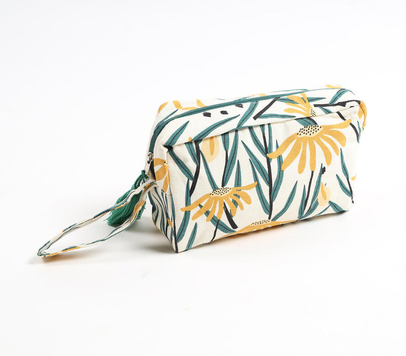 Yellow Floral Tasseled Pouch