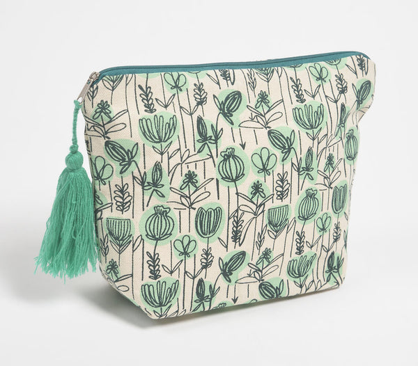Floral Doodle Printed & Tasseled Travel Pouch
