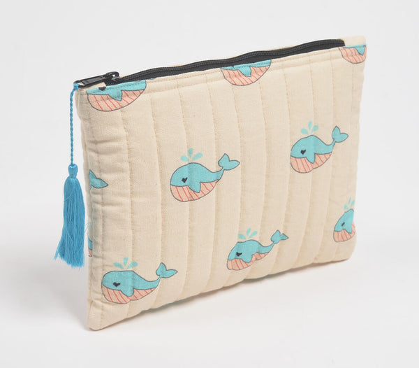 Stripe-Quilted Baby Whales Pouch