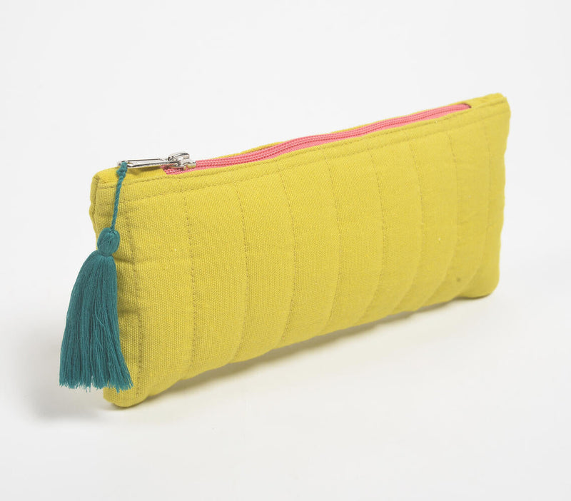 Stripe-Quilted Solid Yellow Pouch