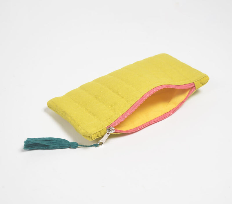 Stripe-Quilted Solid Yellow Pouch