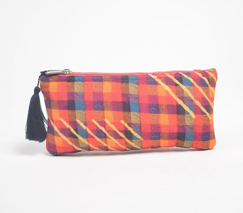 Stripe-Quilted Check Pouch
