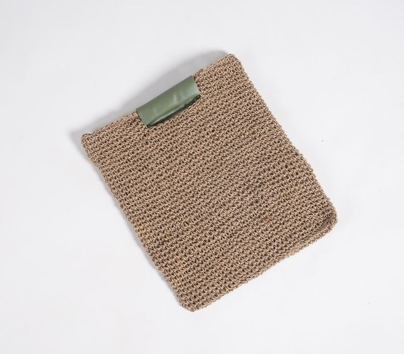 Natural fabric Flat handbag with Olive Handles