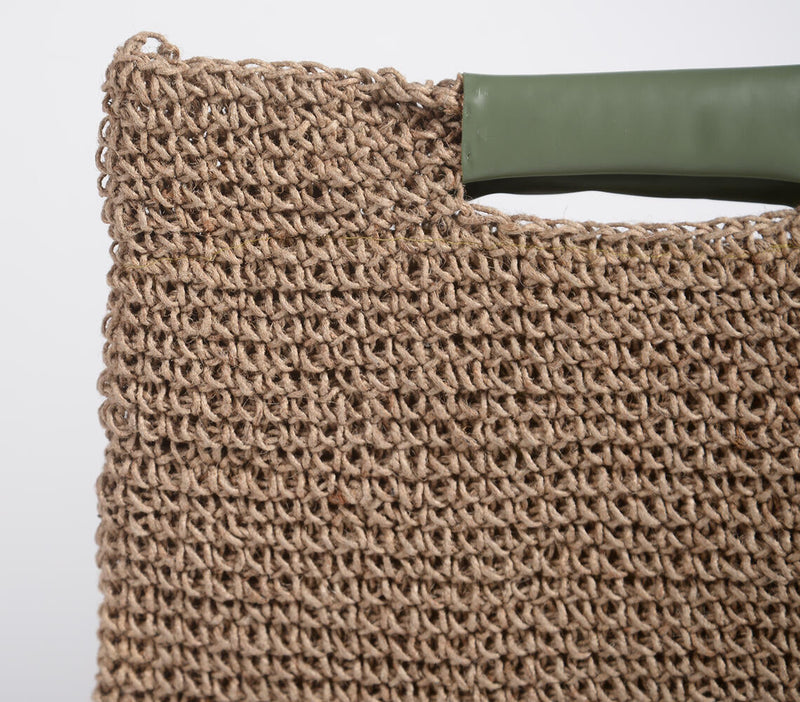 Natural fabric Flat handbag with Olive Handles