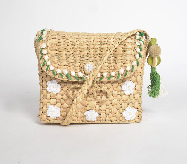 Daisies Basket Woven Cane Sling Bag