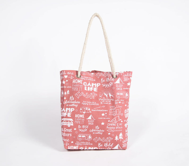 Handloom Cotton Typographic Travel Tote Bag