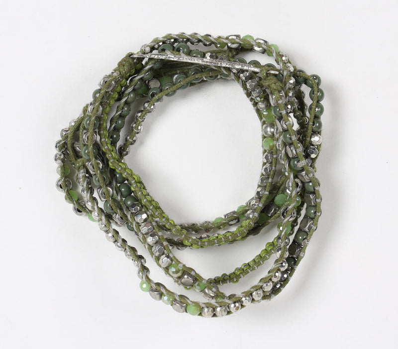 Olive & Metallic Beaded Cluster Bracelet
