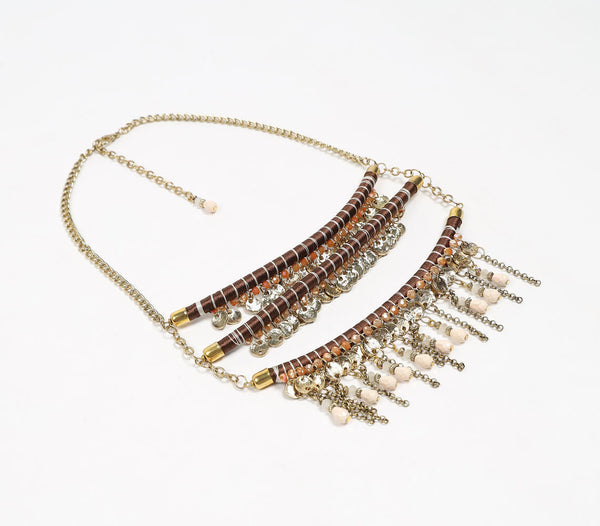 Metallic layered Tribal Necklace with Extension Chain