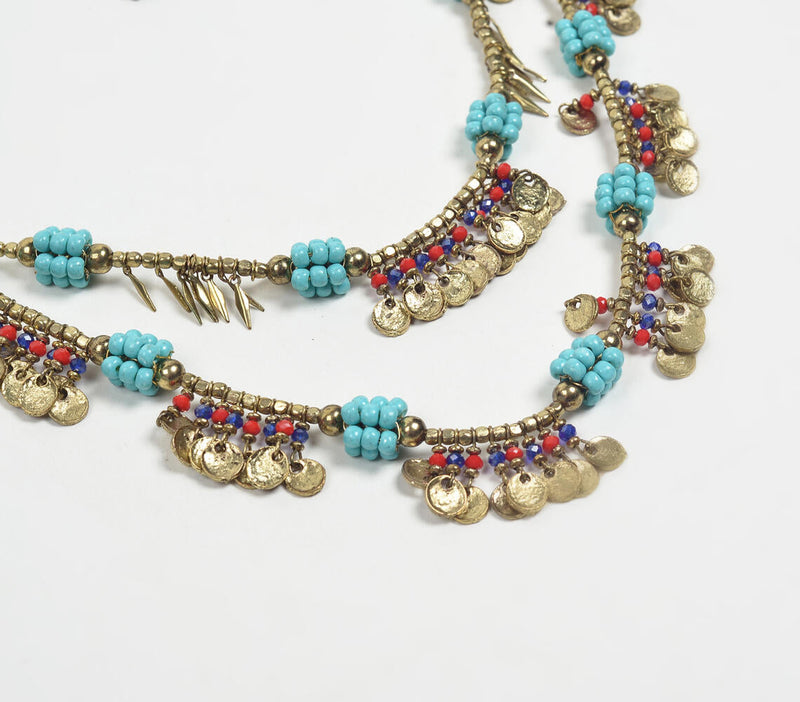Beachy Beaded Metallic Layered necklace