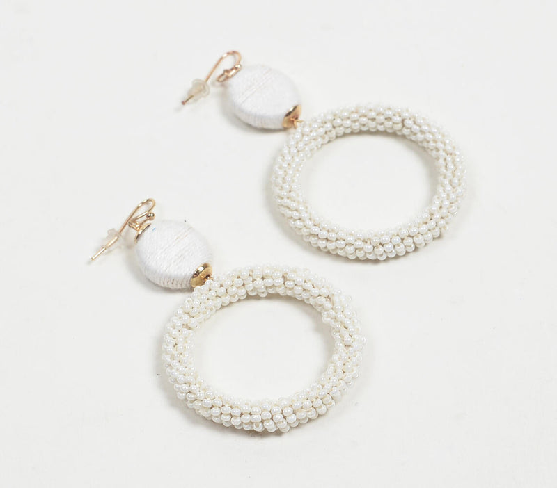 Beads & Thread Wrapped Iron White Dangle Earrings