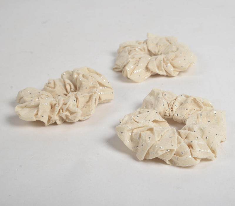 Luster Striped Ivory Scrunchie hair ties (set of 3)