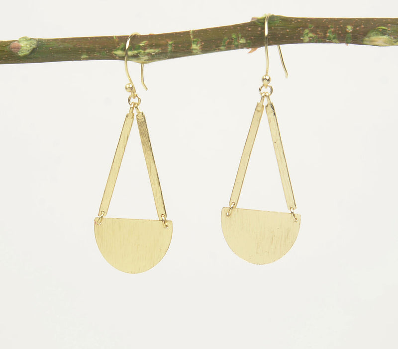 Gold-Toned Textured Zinc & Brass Geometric Dangle Earrings