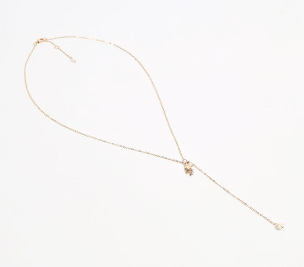 Recycled Brass Hand Gesture Lariat Pearl Necklace