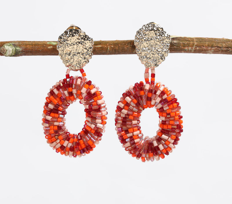 Silver-Toned Recycled Brass & Czech Seed Beads Drop Earrings