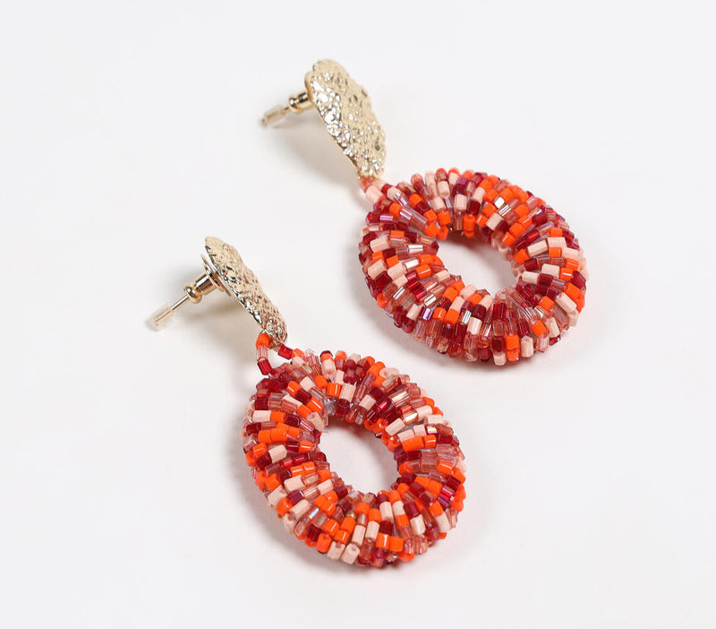 Silver-Toned Recycled Brass & Czech Seed Beads Drop Earrings