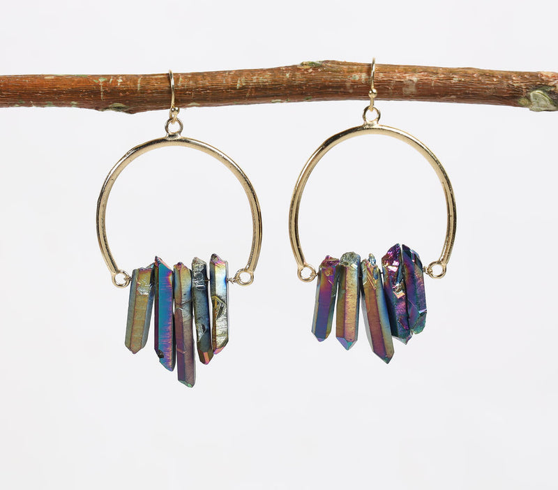 Recycled Brass & Natural Stone Chips Dangle Earrings